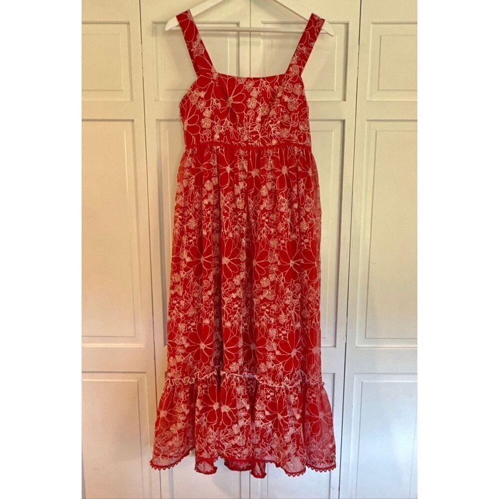 Anthropologie X Sachin and Babi red embroidered midi dress 6 - Picture 8 of 15